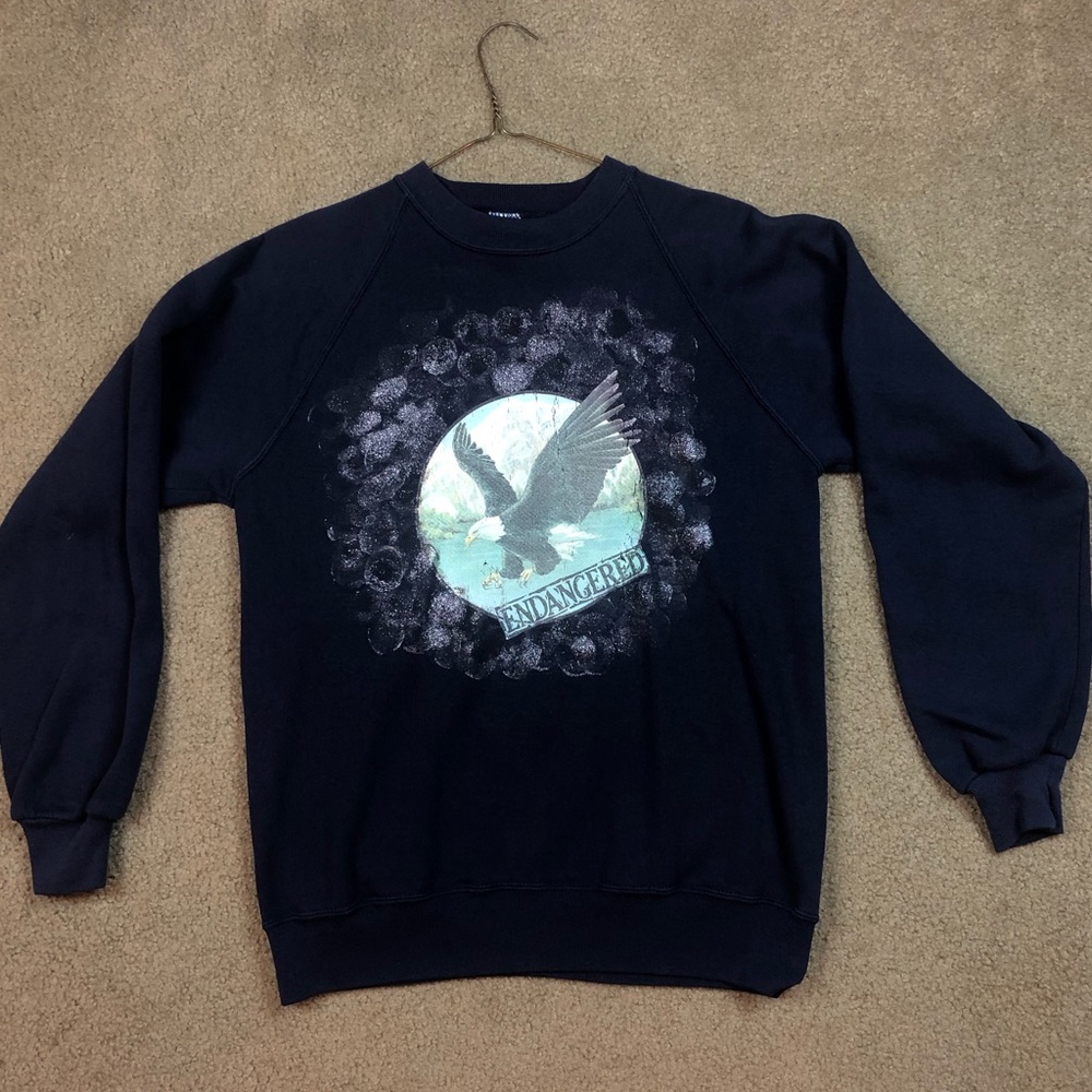 Vtg Bald Eagle Graphic Navy Crew Neck